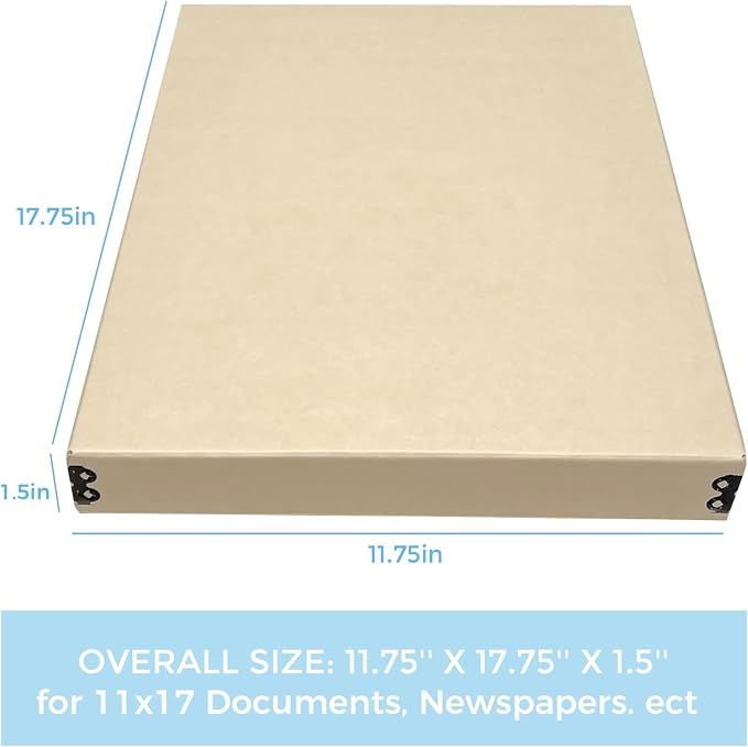 Lineco Museum Archival Storage Box, Drop Front, 11.75x17.75x1.5 in, Tan | Acid-Free with Metal Edge, Preserves Picture Longevity, Organize Photos, Newspapers, Prints, Documents, Crafts, DIY