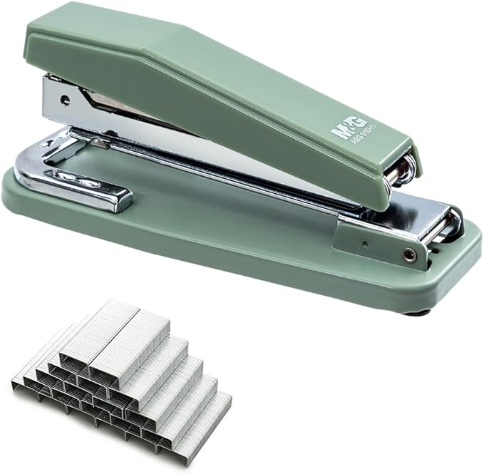 M&G Desktop Stapler Swing-Arm Stapler with 50 Sheet Capacity, 180 Rotation Design, Swivel Stapler with 1000 Staples for Booklet Binding, Durable Staplers for Office School Home (Green)
