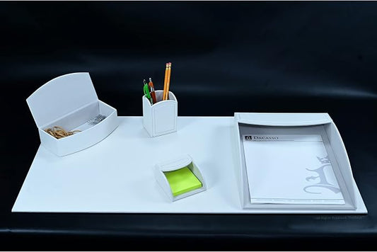 This Desk by Dacasso PU Leather Desk Set - Luxury Leather Desk Pad & Desk Organization Essentials - Office Organization & Executive Office Desk Decor - (White,5 Piece)