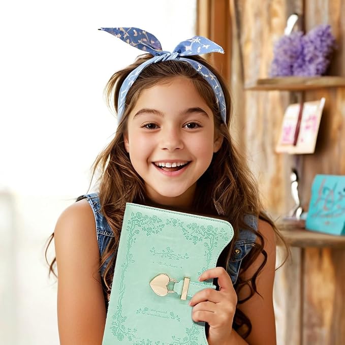 Hoci Poci Diary with Lock and Keys for Girls Gift Ideas, 360 Pages Journal | Elegant Gift Box for Teen Girls, B6 Gold Edged Pages Refillable Notebook with Pen and Bookmark for Writing, Garden Aqua