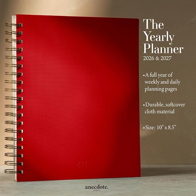Anecdote Spiral Planner w/ 2026-2027 Calendar (8.5" x 10") 52 Weeks Undated | Start Anytime, 255 Planner Pages | To-Do List Organizer, Plan Your Success, Achieve Productivity Goals (Red)