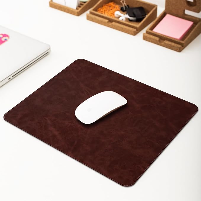 Mouse pad, Non-Slip Washable Waterproof Computer Mouse mat Thick for Laptop Wireless Mouse Home Office Travel, Portable 9.8"x 8.3" S Reddish Brown