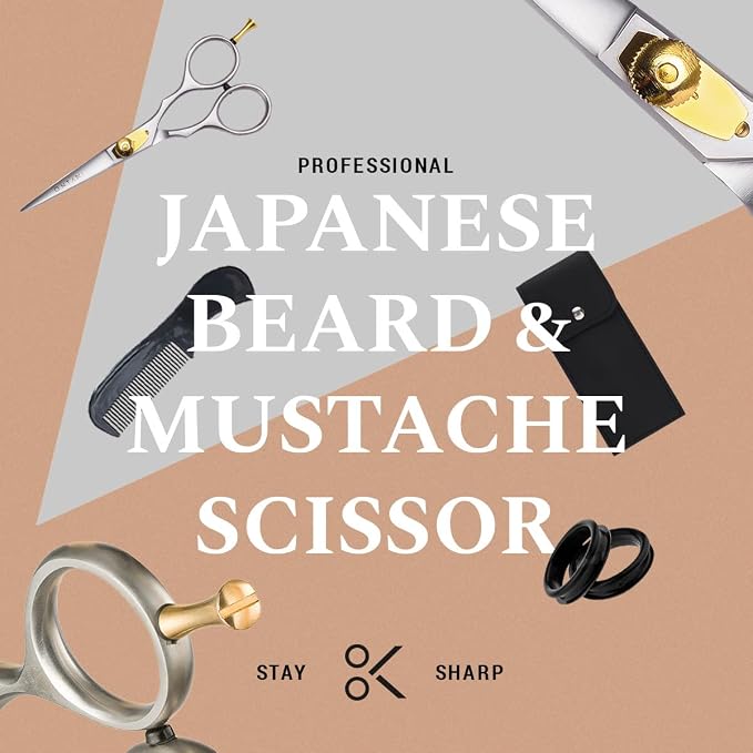 Ontaki Beard & Mustache Scissors for Men - 5.5" Japanese Steel, Silver | Precision Sharp Blades, Ergonomic Finger Rest & Adjustable Tension Screw for Perfect Trimming - Beard Grooming Scissors
