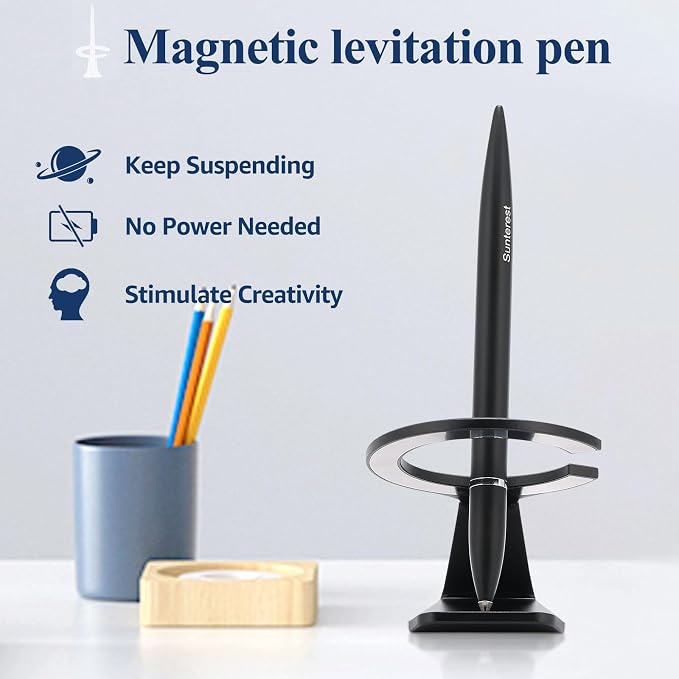 Magnetic Levitation Gel Ink Pen, Metal Luxury Gifts for Men & Women, Futuristic Floating Fidget Pen, Cool Tech Gadgets, Unique Office Desk Accessories for Him Dad Boss Teacher (Black)
