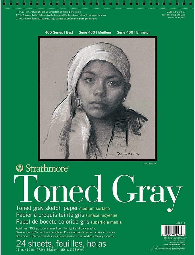 Strathmore 400 Series Wire Bound Toned Sketch Pad, 80 lb. Paper, 11 X 14 inches, Gray, 50 Sheets (412-111)