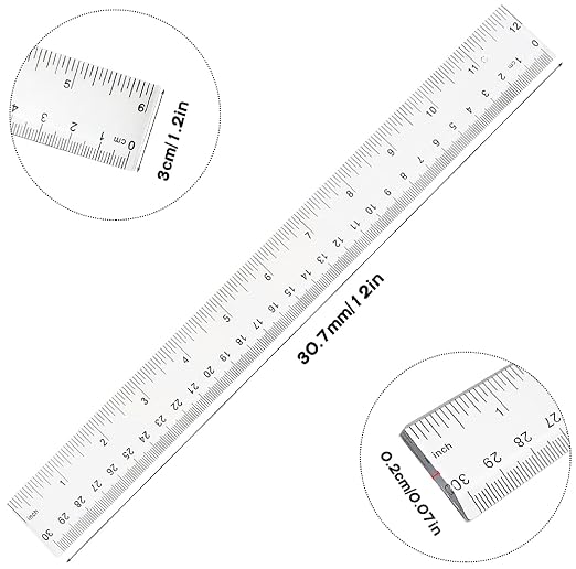 4 Pack 6+12 Inch Straight Rulers,Clear Plastic Ruler, Centimeter and inch Ruler Suitable for Student School and Office Study Drawing Measuring Standard