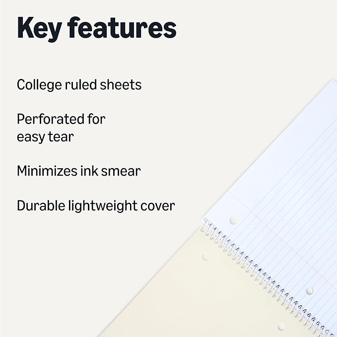 Amazon Basics College-Ruled Spiral Notebook, For Work and School, 70 Sheets, 8" x 10.5", Light Blue, 2-Pack