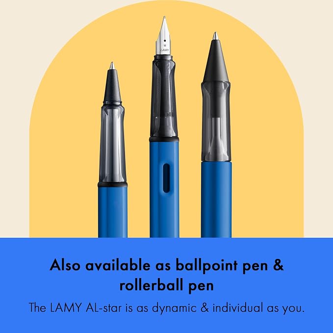 LAMY AL-star oceanblue - Fountain Pen with ergonomic grip & polished steel nib in size B - lightweight aluminum body - including LAMY T 10 blue cartridge - Right-Handed