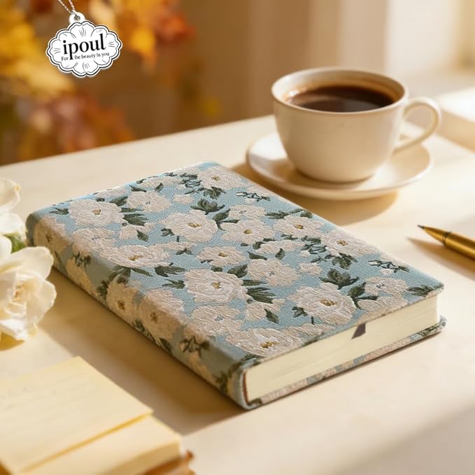 Small Journal for Women, Flower Notebook, B6, 5x7, Ruled Notebook & Blank Sketchbook, Embroidered Journal, Hardcover, Lay Flat, Note Taking Notebook, Cute Journal, White Gardenia