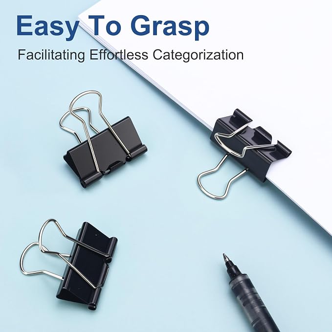 228 PCS Binder Clips Assorted Sizes, Extra Large Medium Small Mini and Micro, Metal Paper Binder Clip Black,Paper Clamps, 6 Sizes for Office Supplies, School and Home