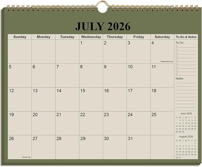 Calendar 2026-2027 - 18 Months Wall Calendar from July 2026 to December 2027, 2026-2027 Wall Hanging Calendar Planner with Thick Paper, 12" x 14.5", Cyan