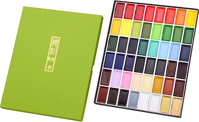 Kuretake GANSAI TAMBI Watercolor paint set 48 Colors, Professional-quality art supplies for artist, drawing, sketch, Non-Toxic, Made in Japan