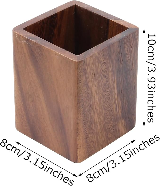 Walnut Wooden Pencil Holder Cup for Desk Natural Wood Pen Holder Stand for Office Home (Square)