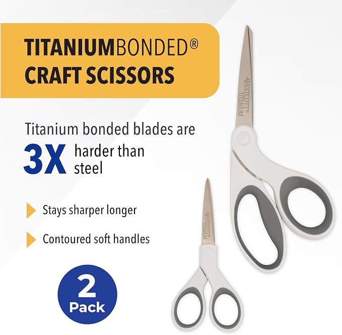 Westcott 5-Inch Micro-Tip & 8-Inch Bent Craft Fabric Scissors - Titanium Bonded Blades for Heavy Fabric and Precise Snips, 2 Pack