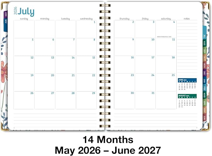 HARDCOVER Academic Year 2026-2027 Planner: 14 Months (May 2026 Through June 2027) 8.5"x 11" Daily Weekly Monthly Planner Yearly Agenda. Bookmark, Pocket Folder and Sticky Note Set (Colorful Botanicals)