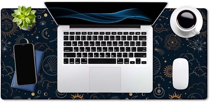SSOIU Celestial Stars and Magic Eyes XXL Extended Desk Mat, Full Desk Office Home Large Mouse and Keyboard Mat 35.5" X 15.7"