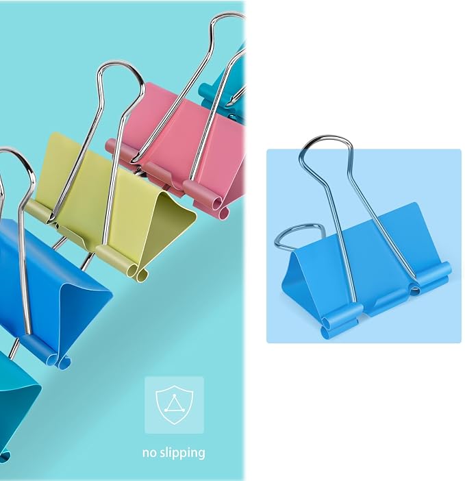 Ufmarine Extra Large Binder Clips 2 inch Length, (40 Pcs) Colorful Paper Clips Large for Office