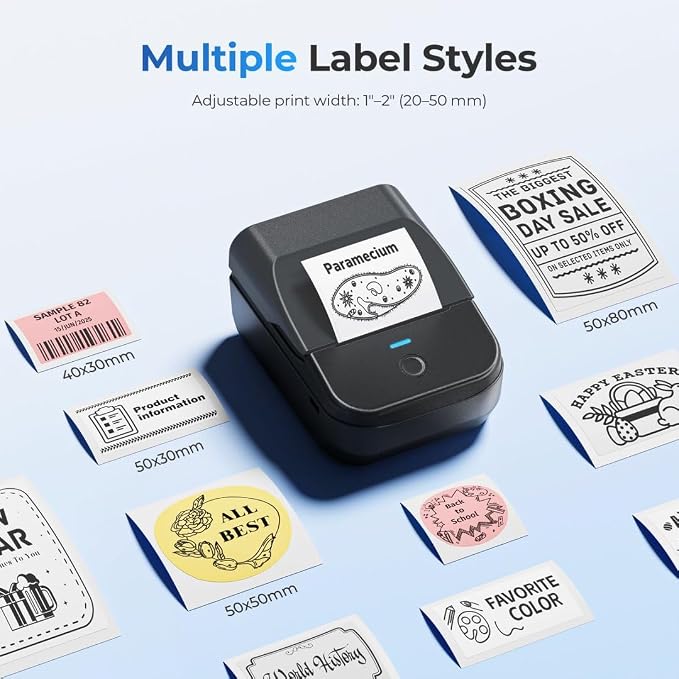PM240 Label Maker Machine with Tape, Label Printer Black, Set 1 | 2'' Bluetooth Thermal Sticker Label Maker for Small Business, Home, School, Office Safety Label Maker with Multiple Templates