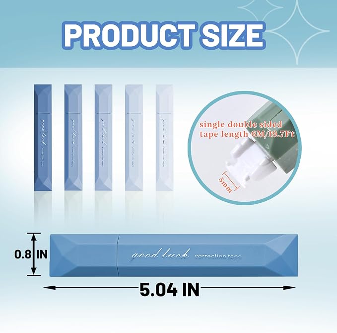 5Pcs Mini White Out Correction Tape, Portable White Out Tape for School Office Students Writing Supplies (Blue)