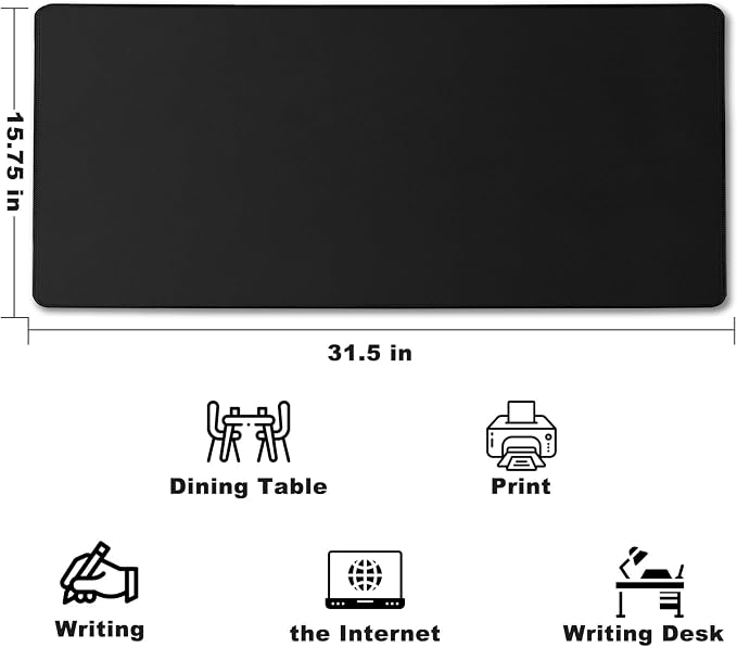 31.5" x 15.7" Waterproof Fabric Desk Pad, Rubber Anti-Slip Base, Stitched Edges No Curling, Fits Laptop Keyboard and Mouse, Smooth Office Mat Large Mouse Pad for Work Game, Black