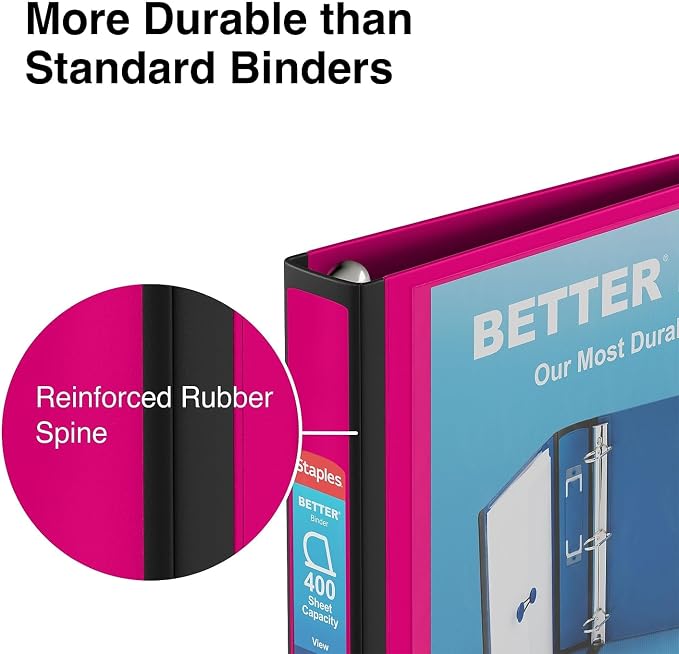 Staples Better 1.5-Inch 3-Ring Binder, Pink – Heavy-Duty Binder for School & Office Organization