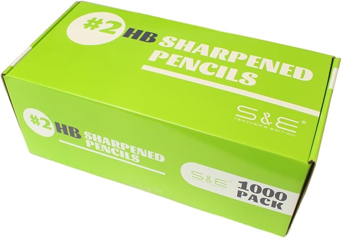 S & E TEACHER'S EDITION 1000 Count Pre-sharpened #2 Pencils with Erasers – Bulk Yellow Woodcase HB Lead Pencils for School Districts, Testing Centers, Churches & Offices – No.2 Pencil Case Pack