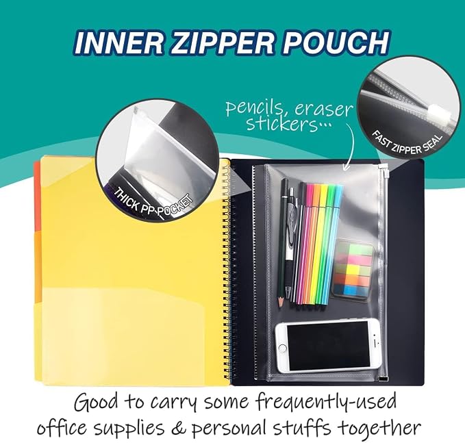 H4D 24 Pocket Poly Project Organizer, Multi Pocket Folder, Primary Colors | Spiral, Multi-Subject, Folder Notebook, Letter Size