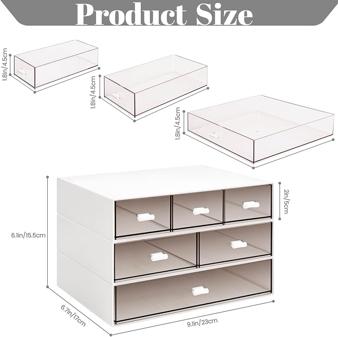 3 Tier Stackable Desk Organizer with 6 Drawers, YOCOMEY Plastic Desktop Storage Box Drawers, Detachable Makeup Storage Office Stationery Supplies Organizer for Office School(New White)