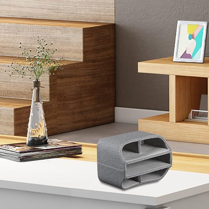 Leather Remote Control Holder 360 Degree Spinning, Desk Organizer for TV Remote Controllers, Caddy,Pen,Calculator,Media Player Storage box (Grey)