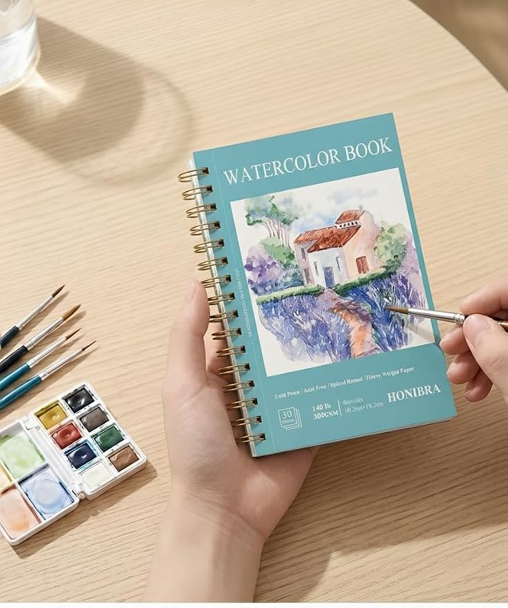 Watercolor Paper Pad 4"×6", Small Watercolor Sketchbook 140lb/300g, 30 Sheets Spiral Bound Art Journal for Drawing & Painting Gifts for Artists