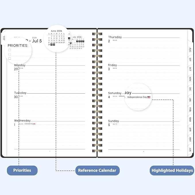 Planner 2026-2027, Weekly and Monthly Academic Planner, July 2026 - June 2027, Hardcover Calendar Agenda Book for School Year Planning, School Supplies for Teacher and Student, A5(6.3'' x 8.5'')