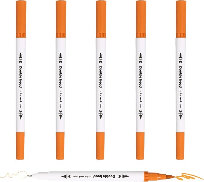 PATIKIL 6Pack Dual Brush Markers, Orange Watercolor Fine and Brush Tips Pens Colored Marker Calligraphy Coloring Art Supplies Set for Coloring Book Illustration Sketching Journaling