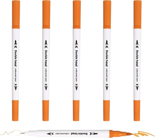 PATIKIL 6Pack Dual Brush Markers, Orange Watercolor Fine and Brush Tips Pens Colored Marker Calligraphy Coloring Art Supplies Set for Coloring Book Illustration Sketching Journaling