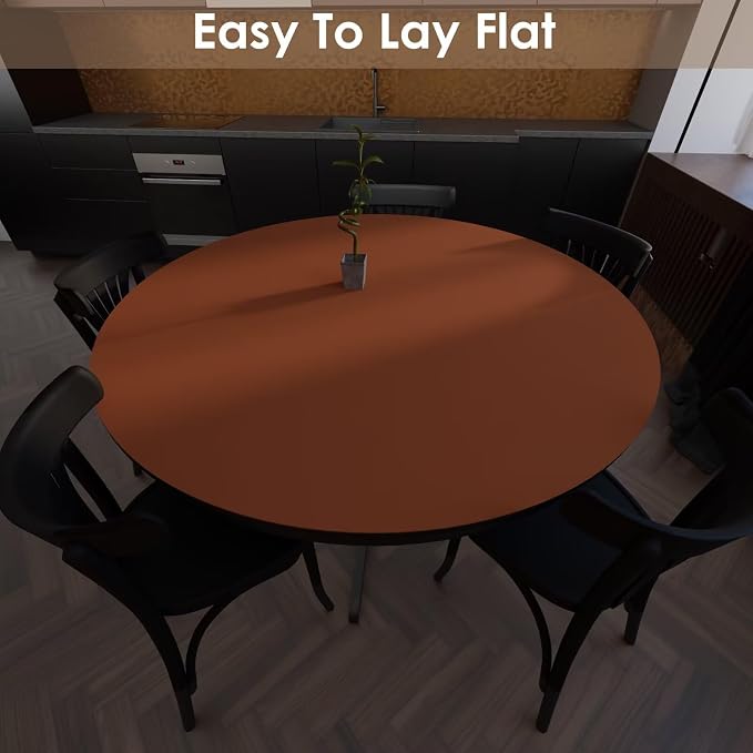 Round Table Cover - Can Be Used On Both Sides Waterproof and Easy to Clean Good Flatness Used for Dining Table(Brown+Gray Dia.48Inch)