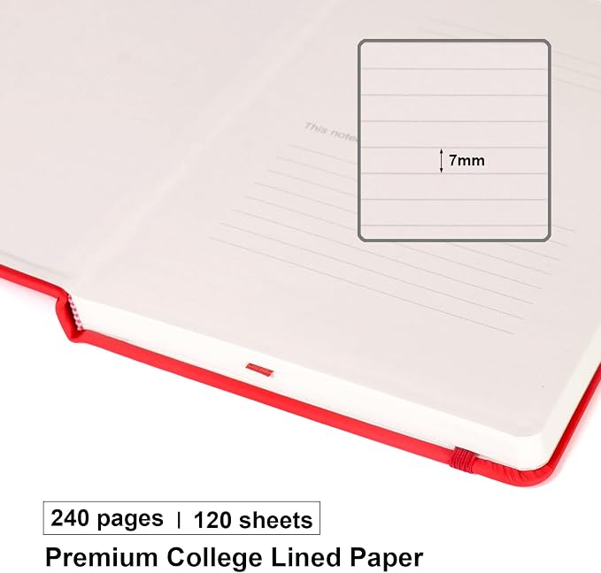 Comix Lined Journal Notebook for Women Men, Journaling Notebooks for Office School Home, 240 Pages, 5.5" x 8.3", College Ruled, A5, Hardcover, Red