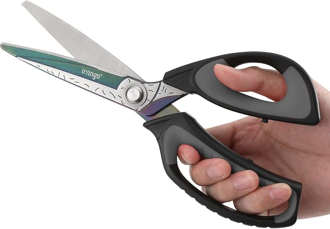 LIVINGO 10" Heavy Duty Multipurpose Shears for Shop & Garden (Black/Grey) | Forged Stainless Steel With Titanium Coating Cuts Fabric, Cardboard, Pruning Branches, Household Materials, Rust-resistant