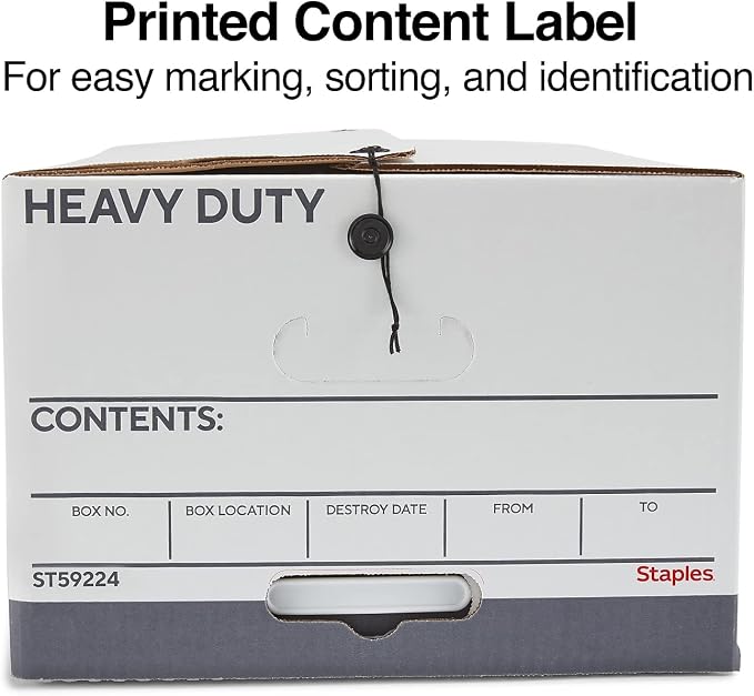 STAPLES Heavy Duty File Box, String and Button Lid, Legal, White/Gray, 4/Pack (TR59224)