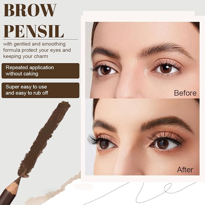 6Pcs Brown Eyebrow Pencils for Women, Wooden Hard-Core Eyebrow and Eyeliner Pencil, Long Lasting Waterproof and Sweat-Proof, Beginner Makeup Brow Pencil With Pencil Sharpener (Brown, 6Pcs)