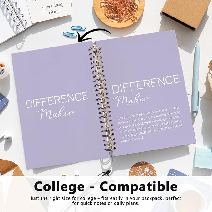 Purple Difference Maker Gift, Difference Maker Definition Hardcover Spiral Notebook Journal, Motivational Notebooks, Thank You Gifts for Women Men Teacher Coworkers, 5.5x8.3