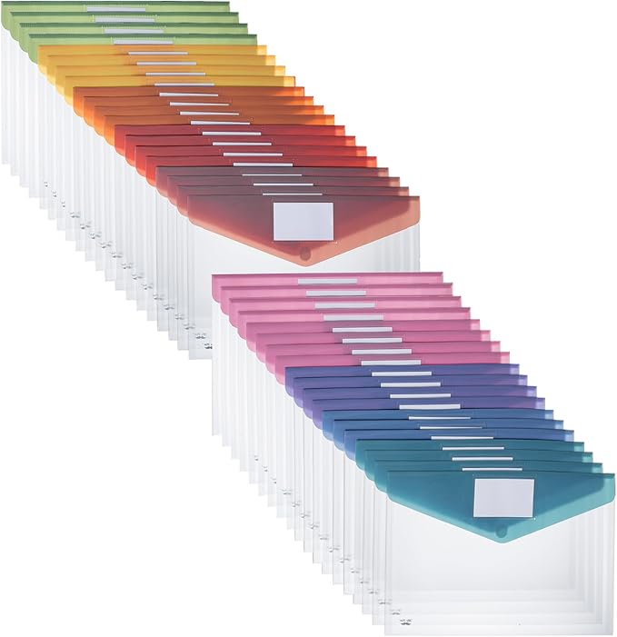 Mr. Pen- Clear Plastic Envelopes File Folders, 40 Pack, A4, Letter Size | Colorful Flaps, Bulk Clear Folders for Documents Plastic Poly Envelopes with Label for School, Home, Work, Office, Organizer