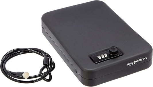 Amazon Basics Portable Security Case Lock Box Safe with Combination Lock for Valuables, Documents, College Dorm Room, XL, Black