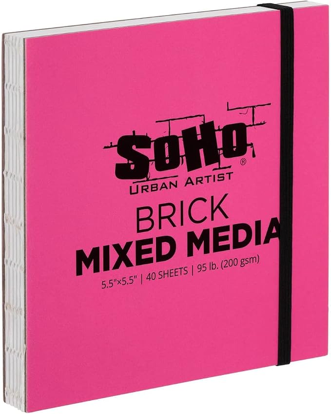 SoHo Urban Artist Brick Sketchbook Journals for Sketching, Drawing, Colored Pencils, Graphite, and More - Mixed Media 5.5"x5.5" (200 GSM, 40 Sheets) - 2 Pack