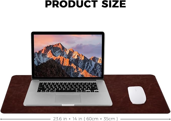 CHEERYGOO Leather Office Desk Pad Protector, Non-Slip PU Leather Desk Blotter, Waterproof Laptop Writing Mouse Pad for Office and Home,23.6"x 13.8" M Reddish Brown
