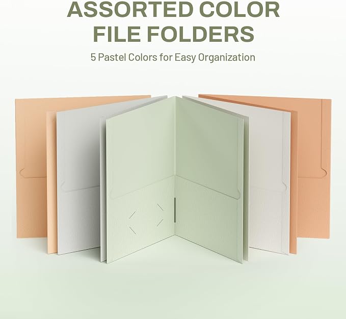 SUNEE Folders with Pockets (25 Pack, Pastel Colors), 2 Pocket Folders Fit Letter Size Paper, Paper File Folder for School Office Home Business