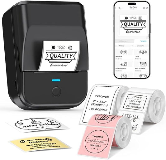 PM240 Label Maker Machine with 3 Tapes, Label Printer Black, Set 1 | 2'' Bluetooth Thermal Sticker Label Maker for Small Business, Home, School, Office Safety Label Maker with Multiple Templates