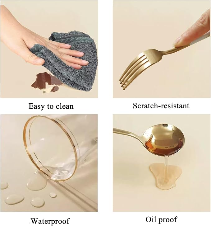 Leather Table Cover,1.8mm Thick,24x48 Inch,Table Protectors for Rectangle,Waterproof Desk Pad, Scratch - Resistant Craft Mat for Dining Table, Office Desk and Art Station (Beige+Dark Brown)