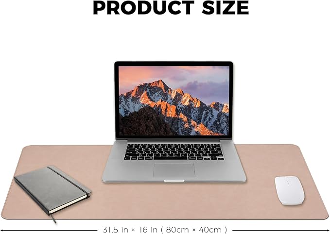 CHEERYGOO Leather Desk Pad Protector, Mouse Pad, Office Desk Mat, Non-Slip PU Leather Desk Blotter, Laptop Desk Pad, Waterproof Desk Writing Pad for Office and Home 31.5"x 15.7" L Beige