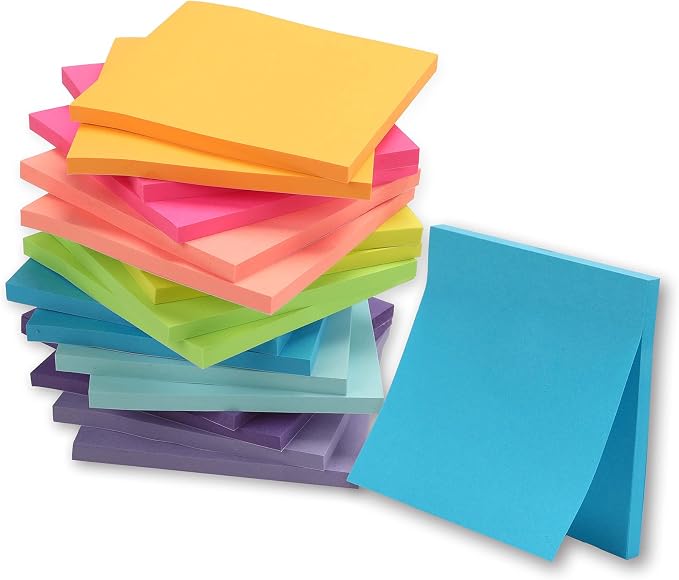 Sticky Notes, Sticky Notes 3x3 Large 18 Pads 9 Colors Self-Stick Stickies Note Pads 50 Sheets Teacher Back to School Supplies and Oﬃce Products
