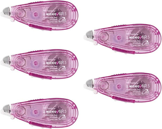 Tombow Mono Air CT-CAX5C80-5P Correction Tape, Refill Type, 0.2 inch (5 mm) Width, Pink, Set of 5