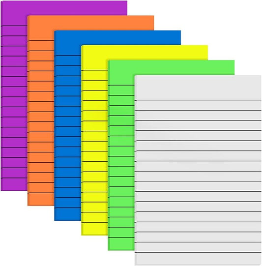 Yinder 6 Pack Colored Transparent Sticky Notes Translucent Clear Lined Self Sticky Notes, Back to School Gift Bible Tab for Planners, School Supplies Office, 30 Sheets/Pack, 4 x 6'' (Bright Color)